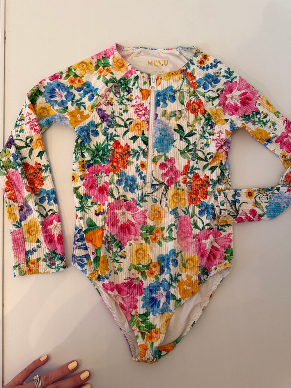 Show Me Your MuMu Kids Floral Long-Sleeve One-Piece Swimsuit - White Multicolor